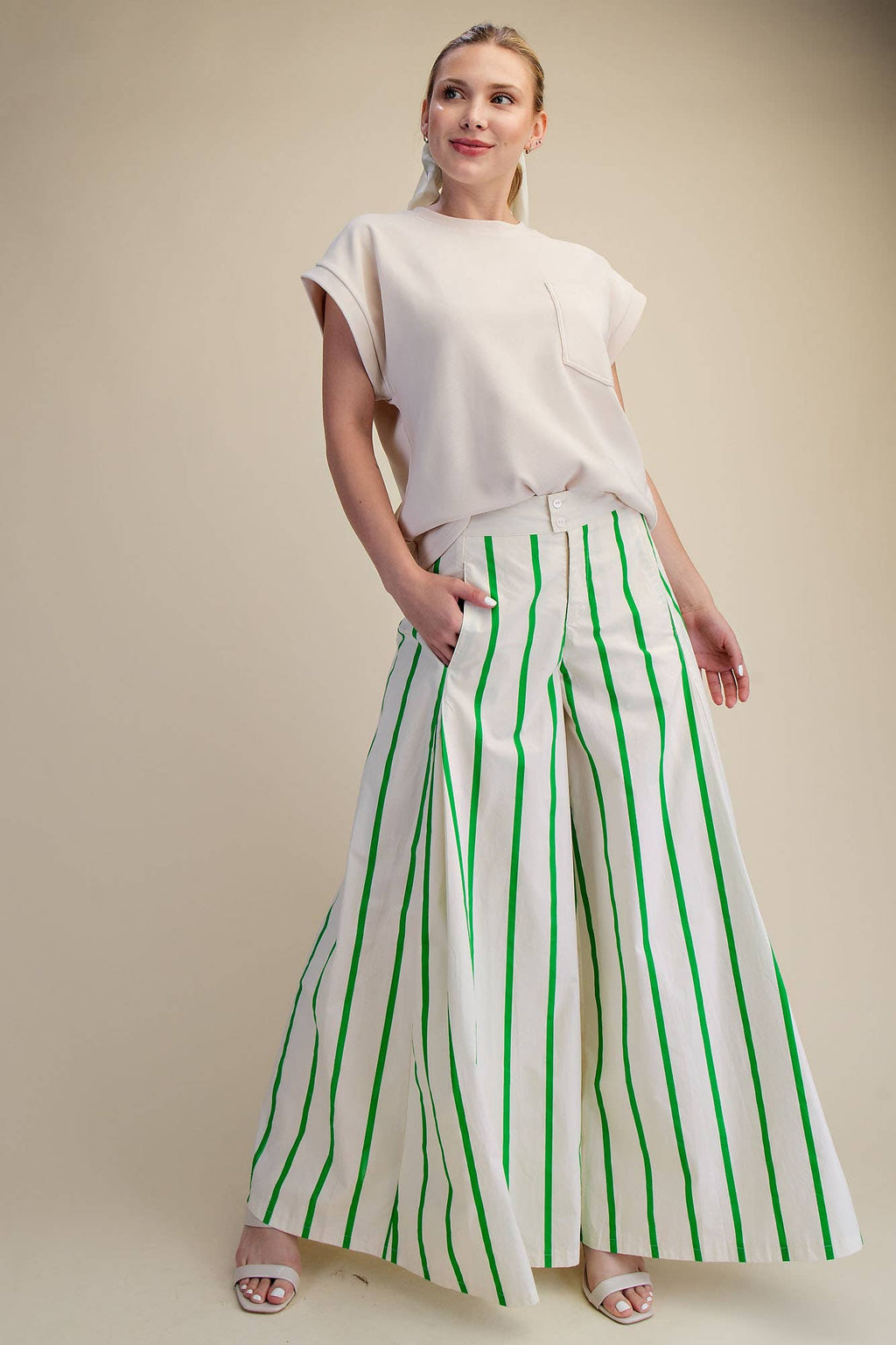 High Waist Wide-Leg Pop Color Stripe Pants