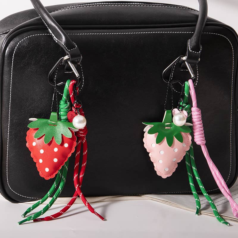 Stylish Leather Strawberry Bag Charm