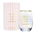 Gold Foil Stemless Wine Glass - Pairs Well with Mahjong: 17oz, 4.5" H