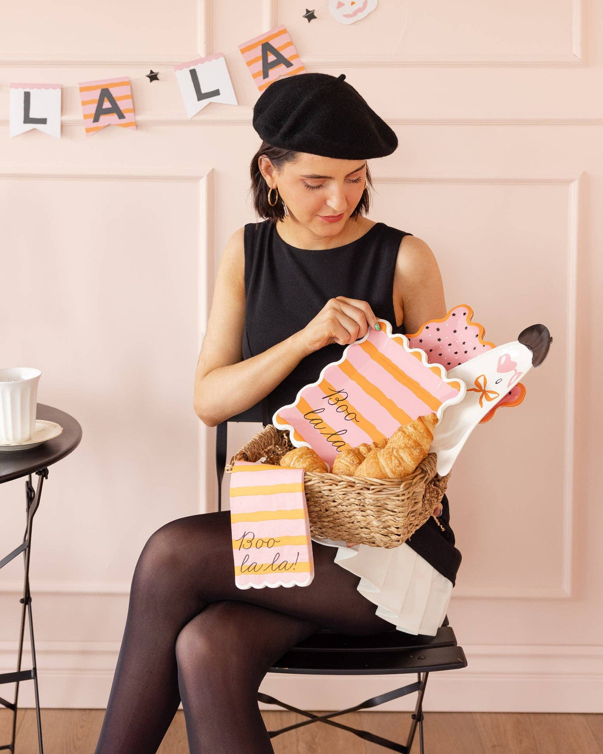 BLL1238 - Pink & Orange Boo La La Dinner Napkin