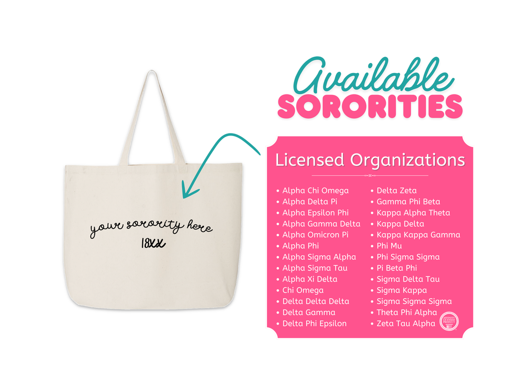 Sorority Name and Founding Date Printed on a Canvas Tote Bag