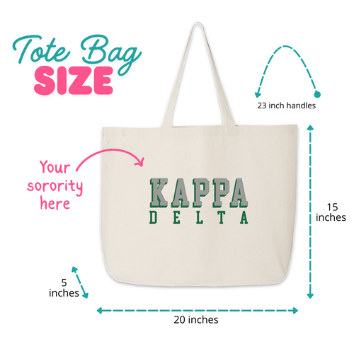 3D Sorority Name Printed on a Large Cotton Canvas Tote Bag