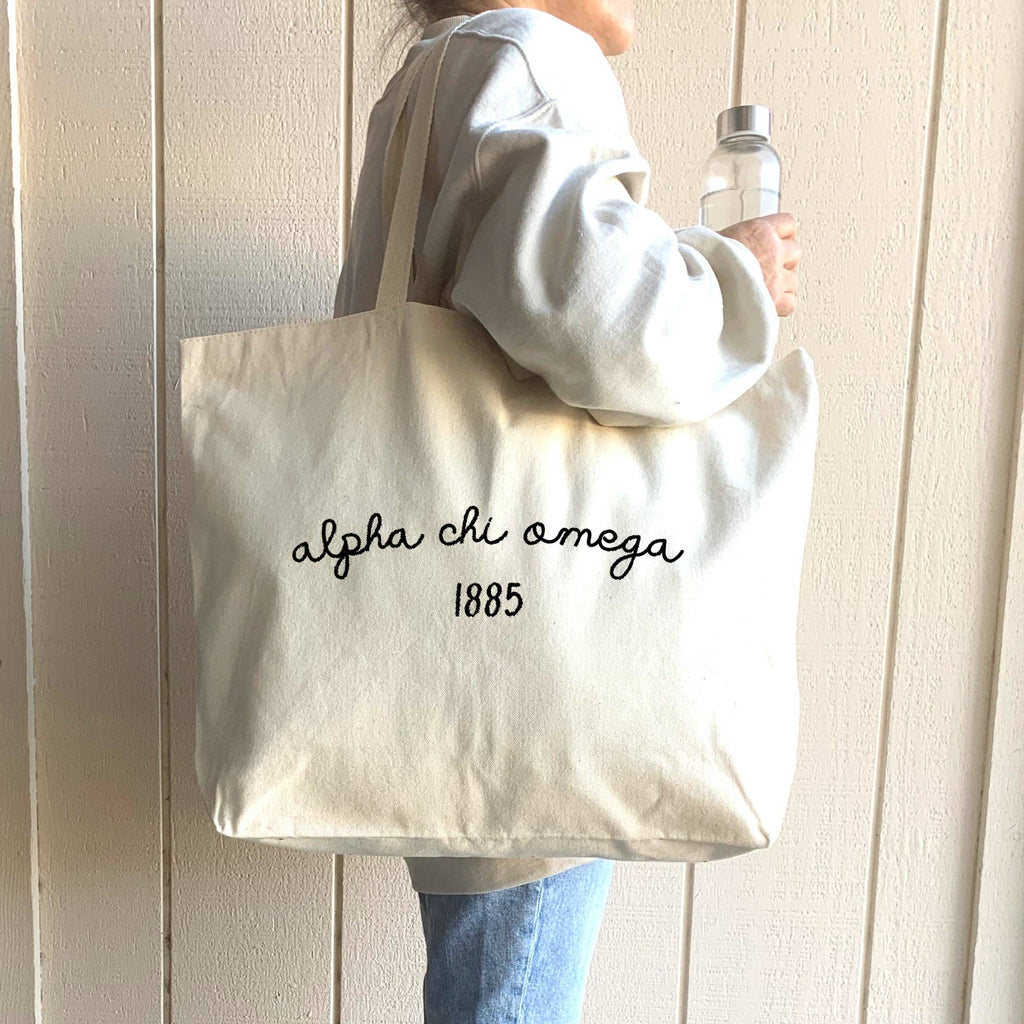 Sorority Name and Founding Date Printed on a Canvas Tote Bag