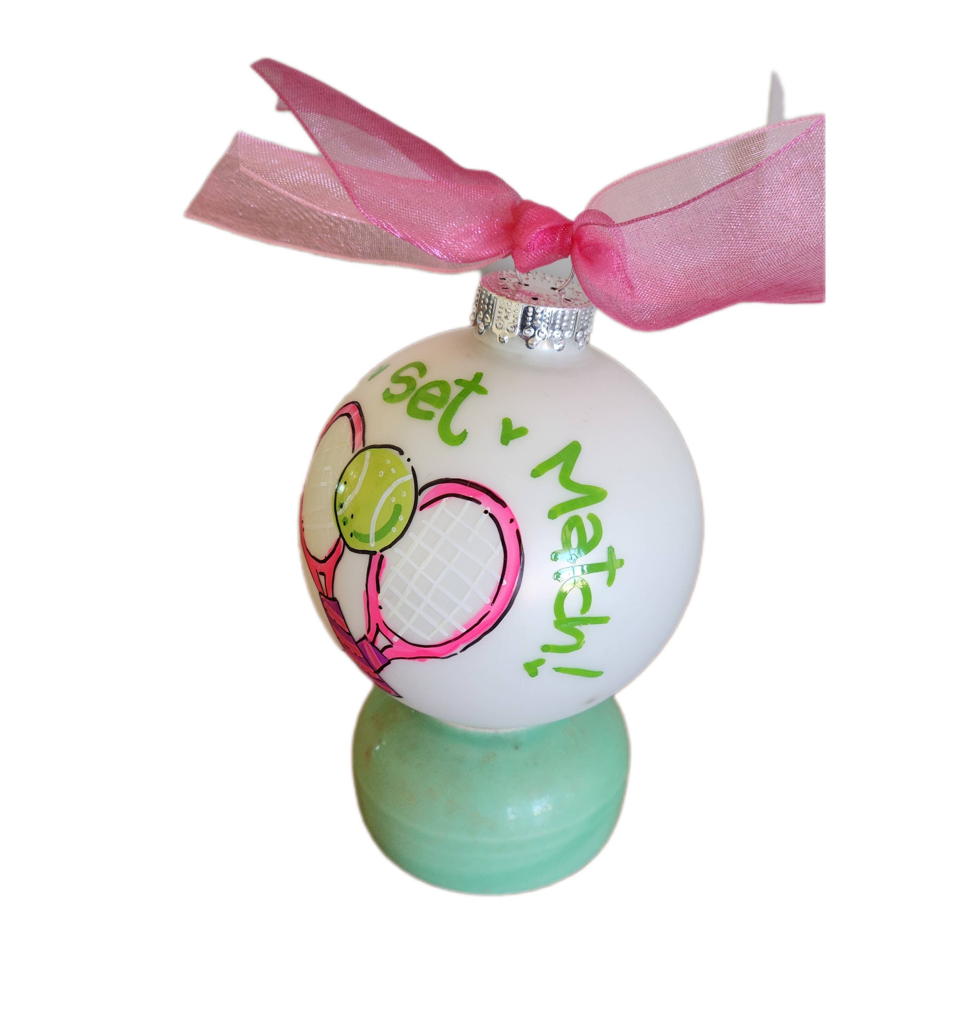 Tennis Pink Hand Painted Glass Ball Ornament