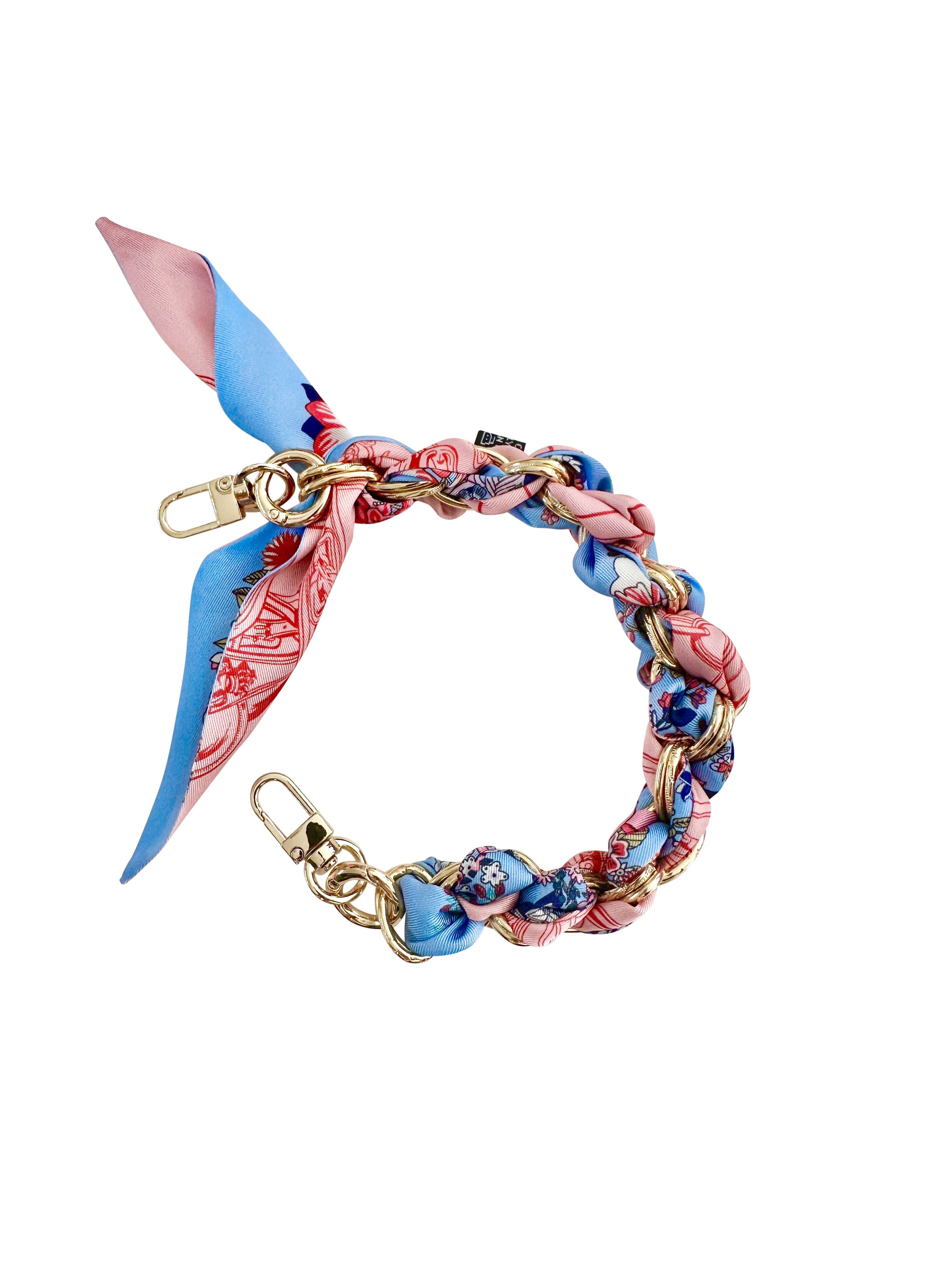 Gold Phone Chain with Pink and Blue Floral Print - Short OOO