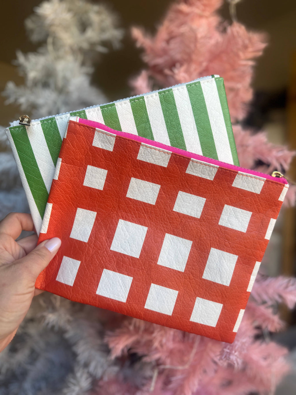 Red & Pink Check Flat Zip | gift with purchase giveaway bag