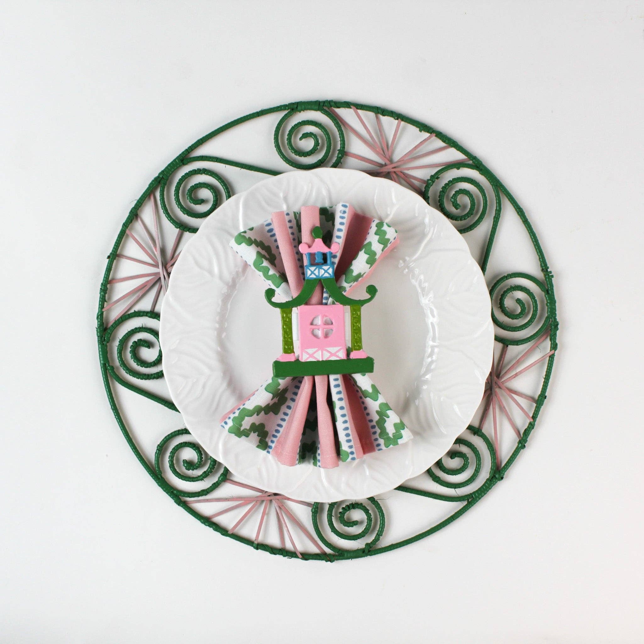 Chinoiserie Pagoda Napkin Rings Set of 4 | Table Decor
