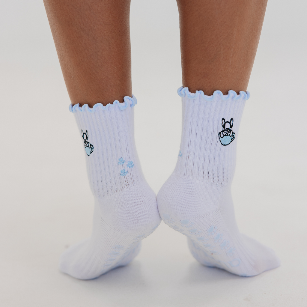 French Bulldog Embroidered Pilates Socks Frenchie Paw Grips