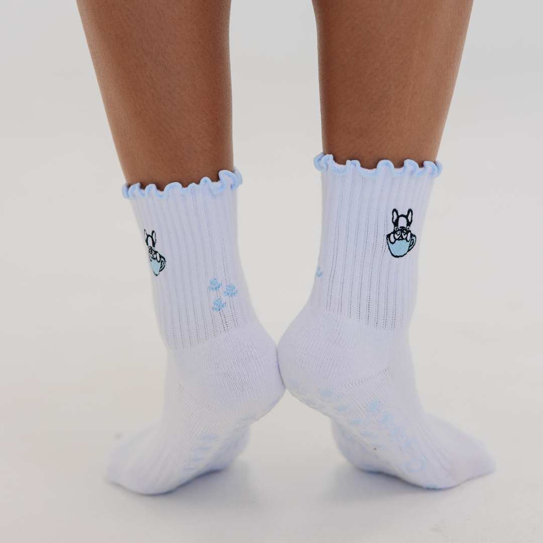 French Bulldog Embroidered Pilates Socks Frenchie Paw Grips