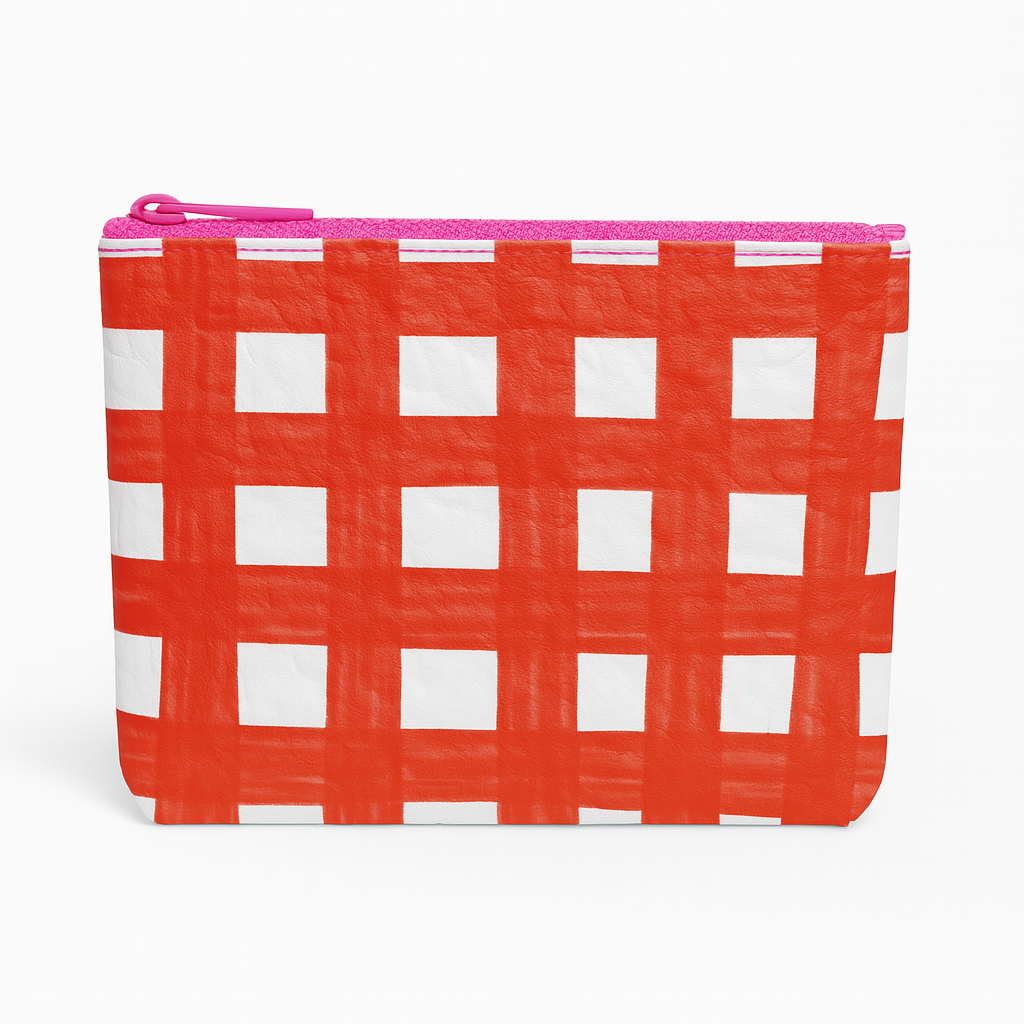 Red & Pink Check Flat Zip | gift with purchase giveaway bag