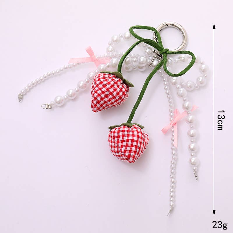 Floral 3D Strawberry Pearl Chain Keychain