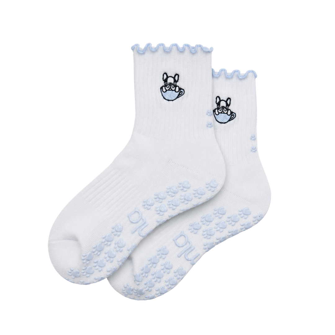 French Bulldog Embroidered Pilates Socks Frenchie Paw Grips