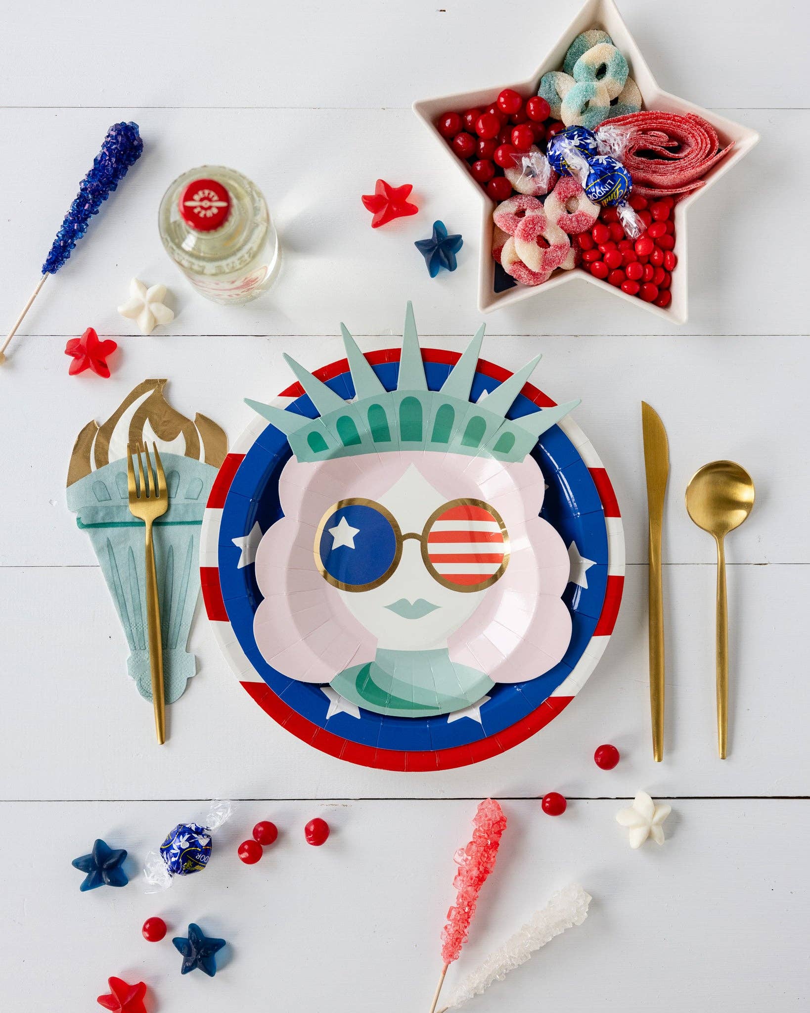 Lady Liberty Blue Stars Paper Plate