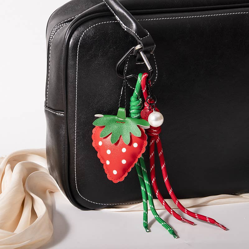 Stylish Leather Strawberry Bag Charm