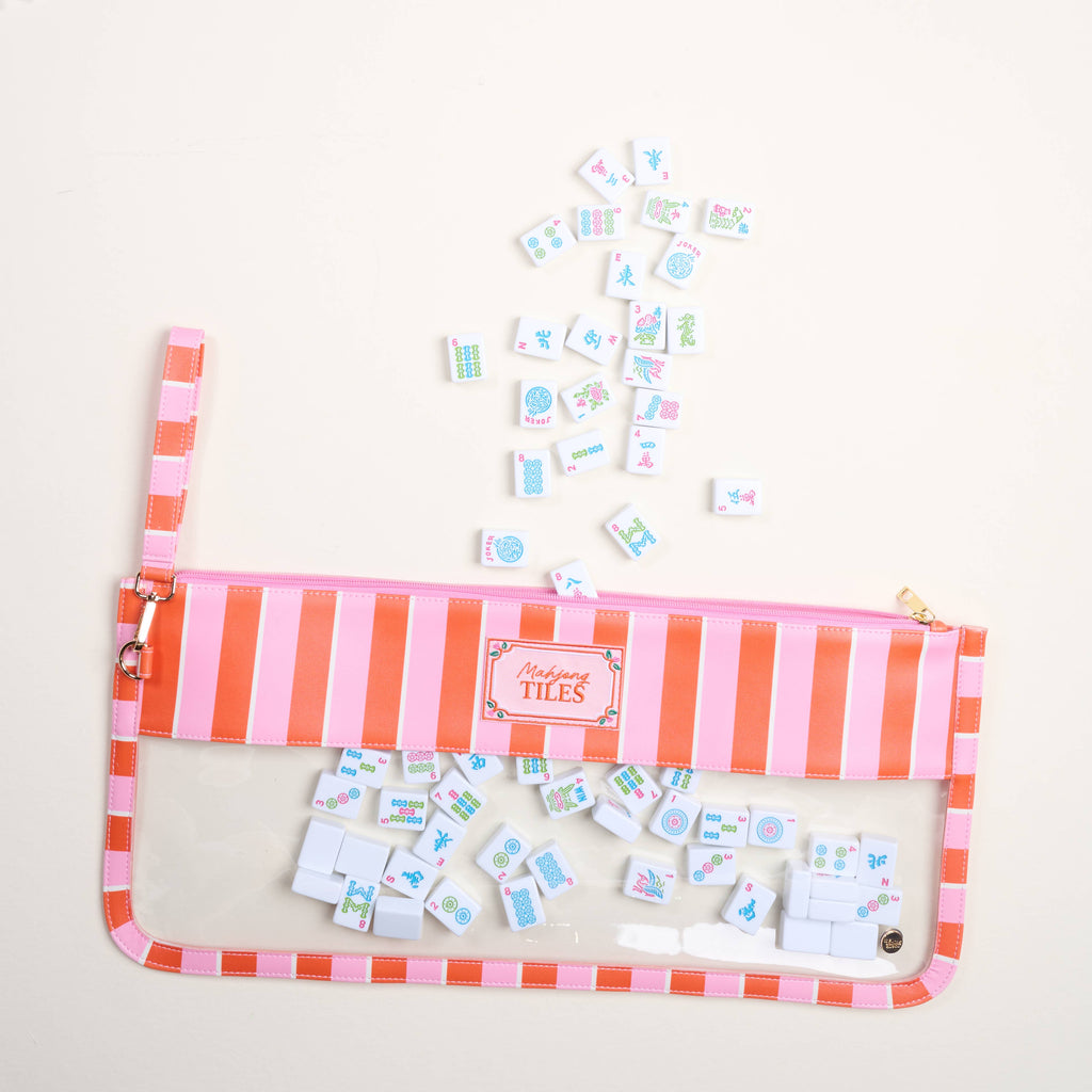Mahjong Tile Keeper Pouch–Sicily Stripes Pink