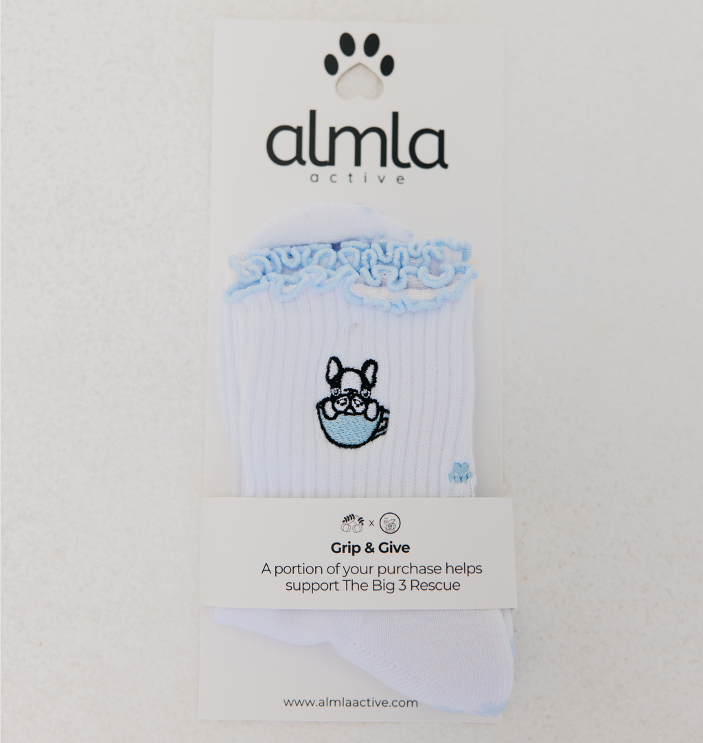 French Bulldog Embroidered Pilates Socks Frenchie Paw Grips