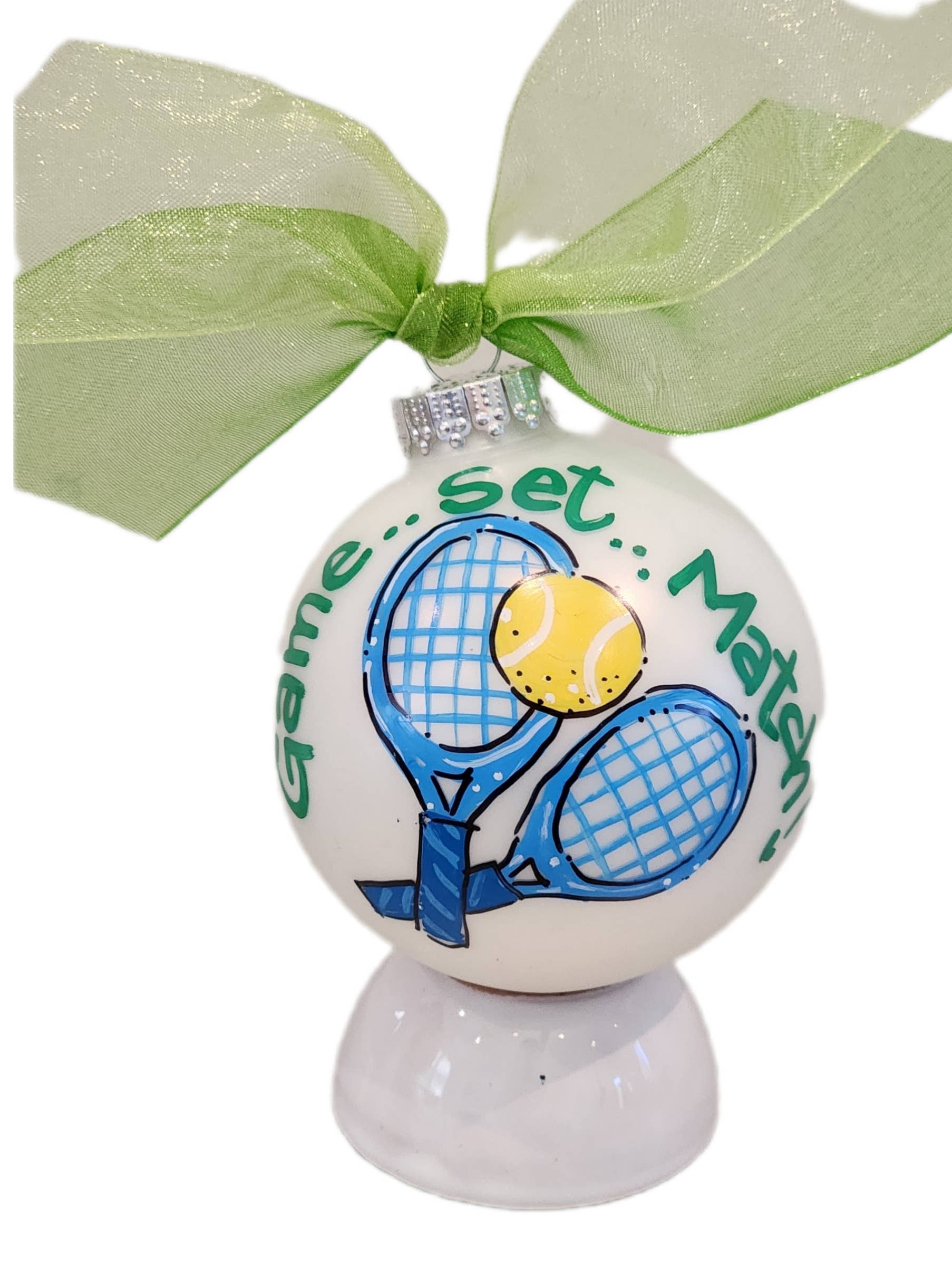 Tennis Hand Painted Glass Ball Ornament