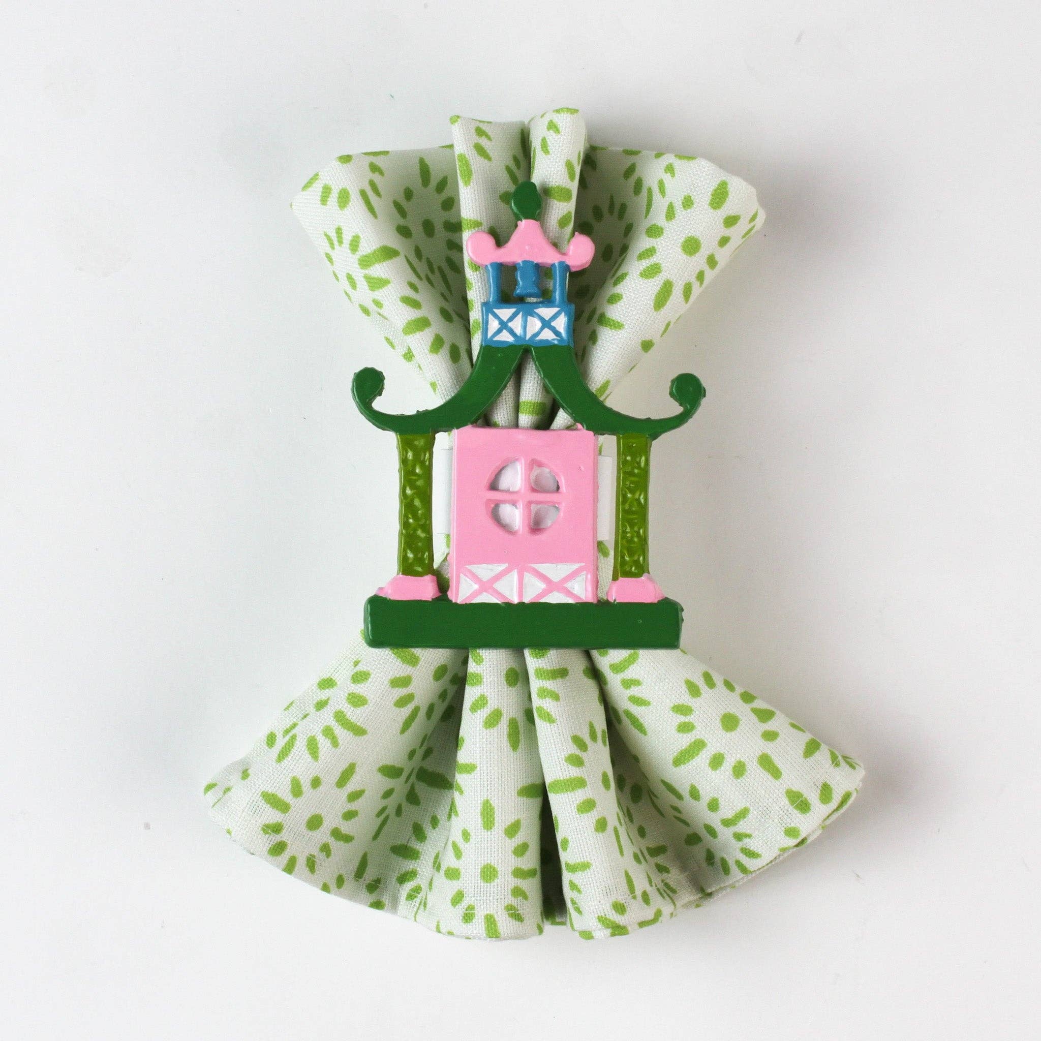 Chinoiserie Pagoda Napkin Rings Set of 4 | Table Decor