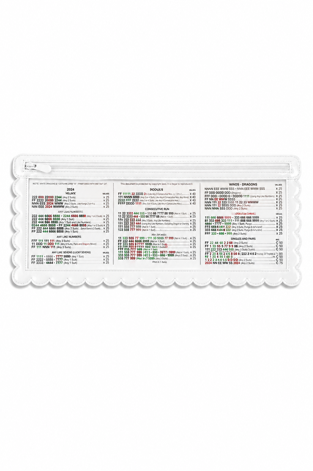 Splash-Proof Mahjong Card Holder for Pool Mahjong - White Scallops STANDARD SIZE