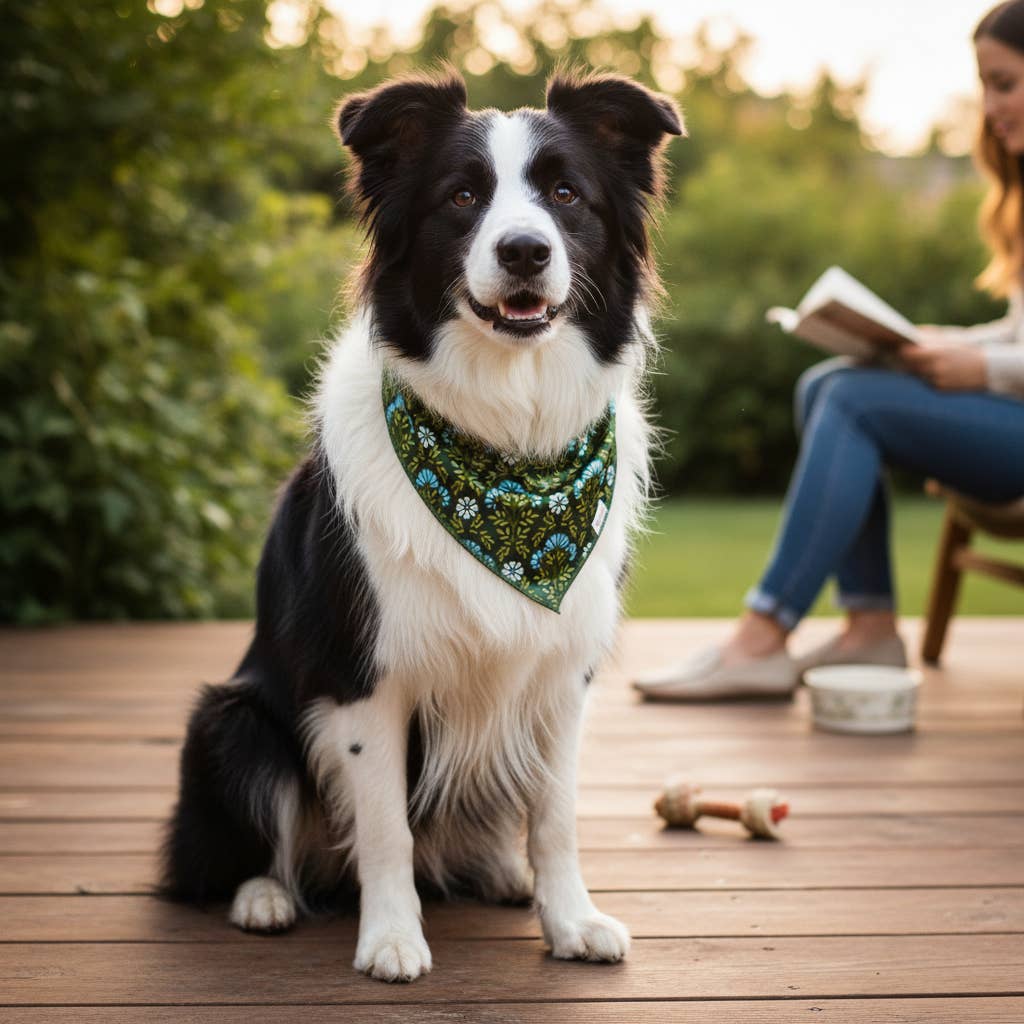 Bow-Wow Pet Bandana–Everbloom Forest Green
