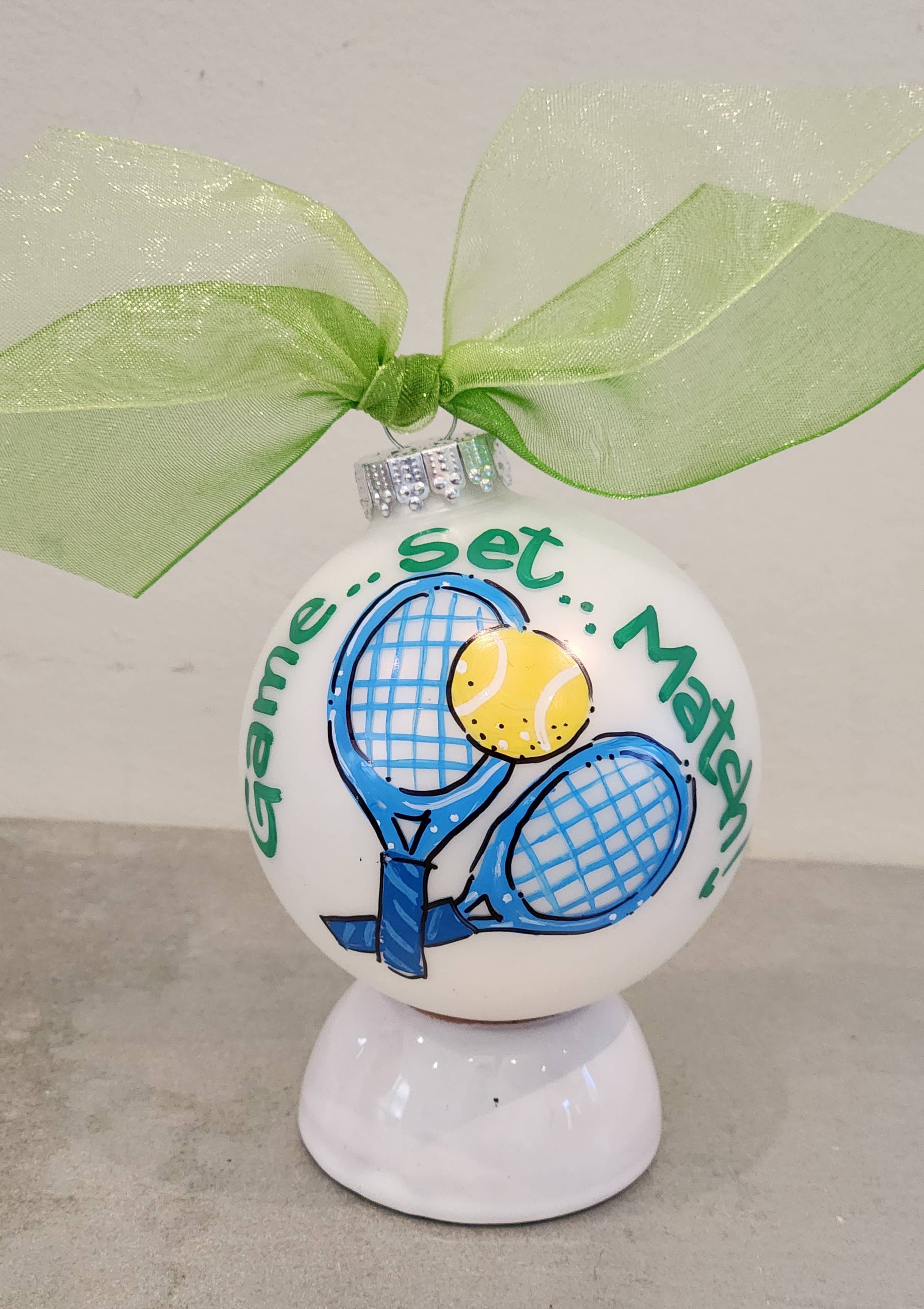 Tennis Hand Painted Glass Ball Ornament