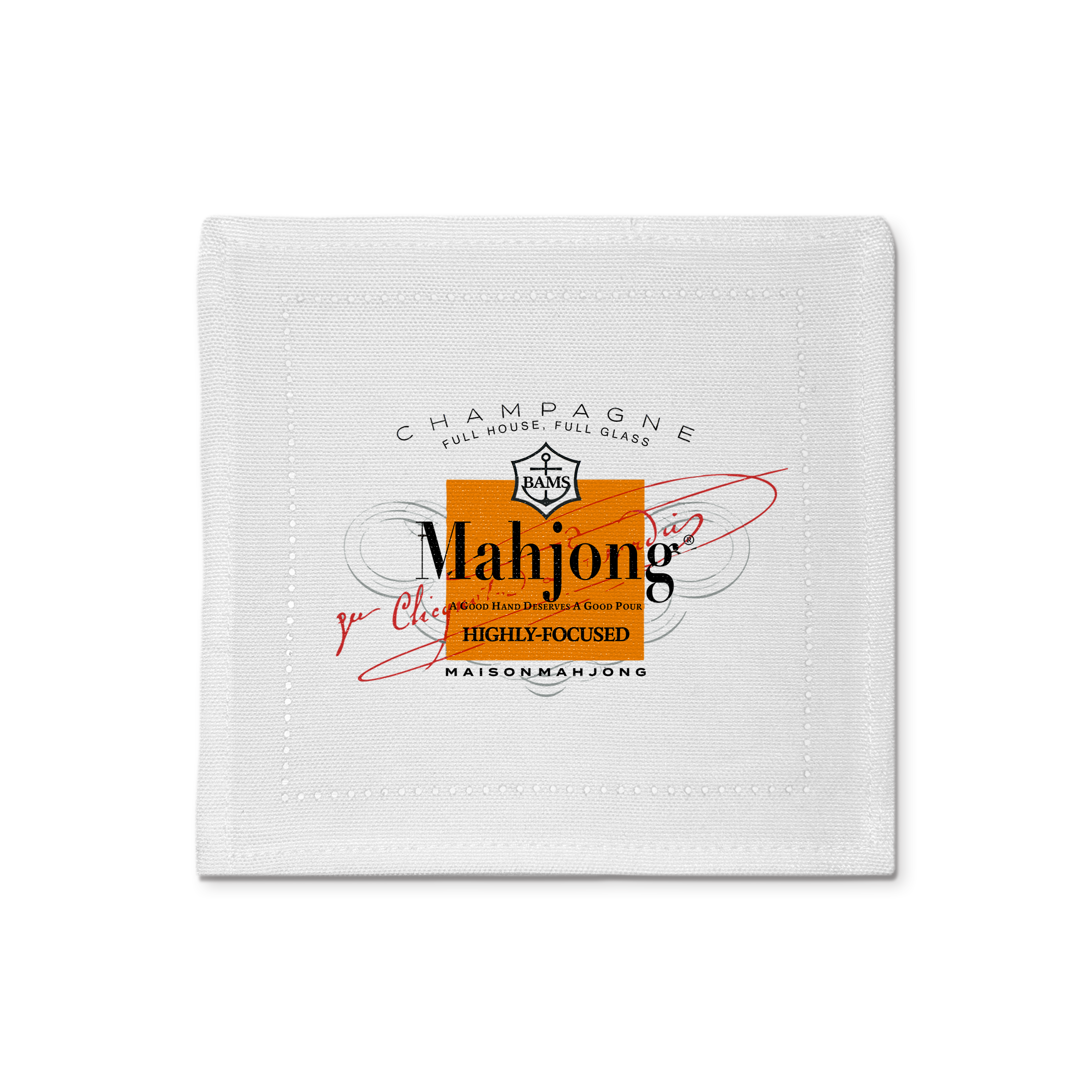 Cocktail Napkin S/4 Mahjong Org Label