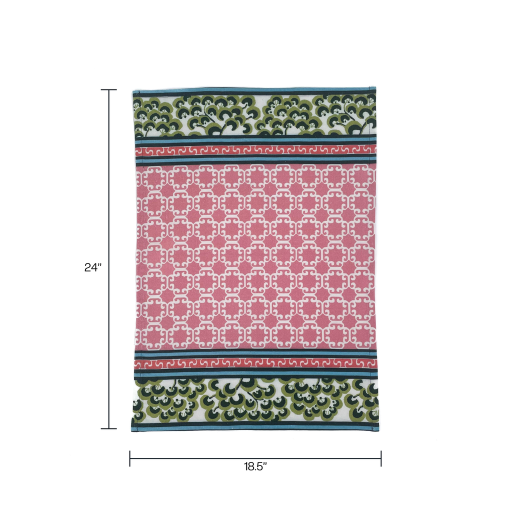 Pink Lattice Chinoiserie Tea Towel/Dish Towel/Guest Towel