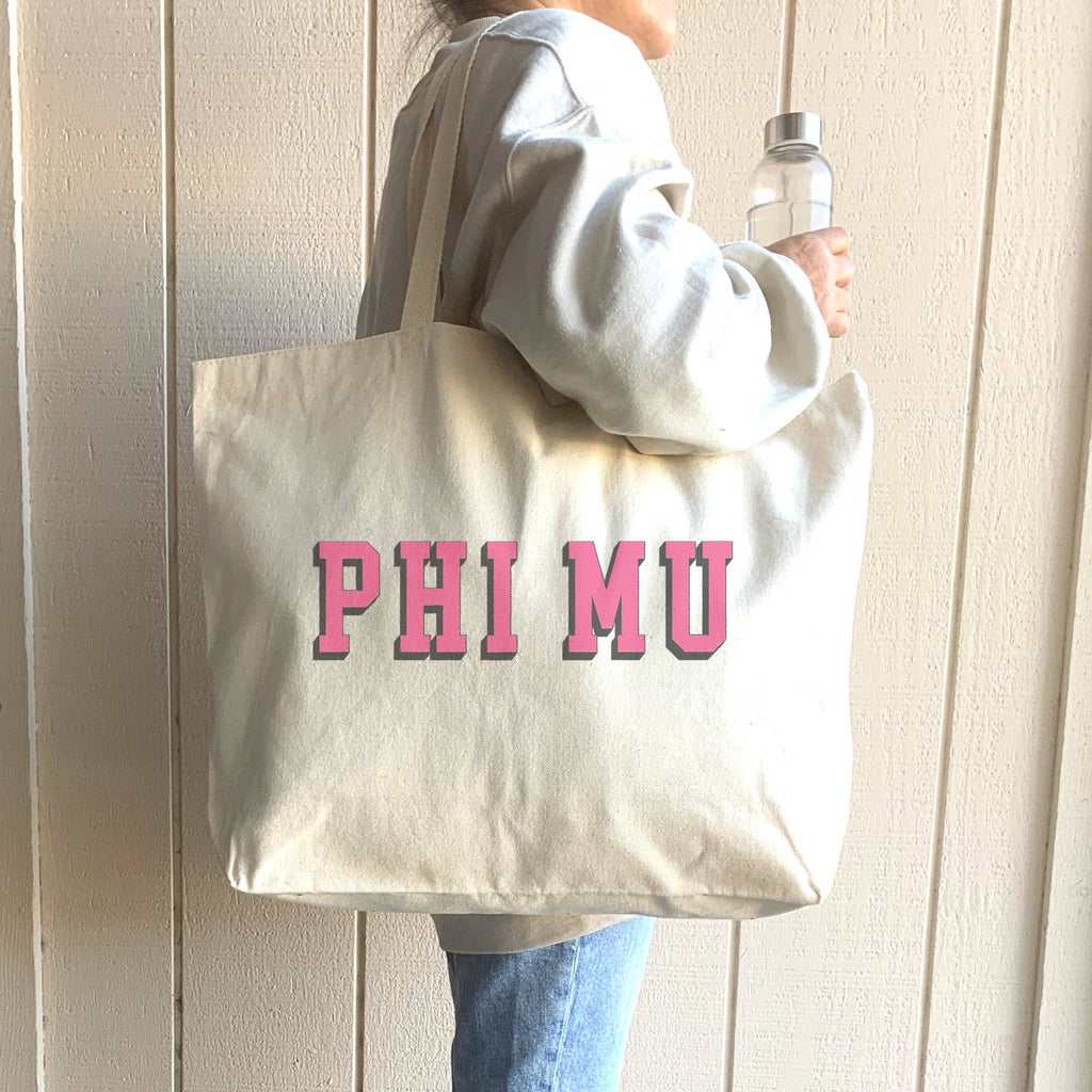 3D Sorority Name Printed on a Large Cotton Canvas Tote Bag