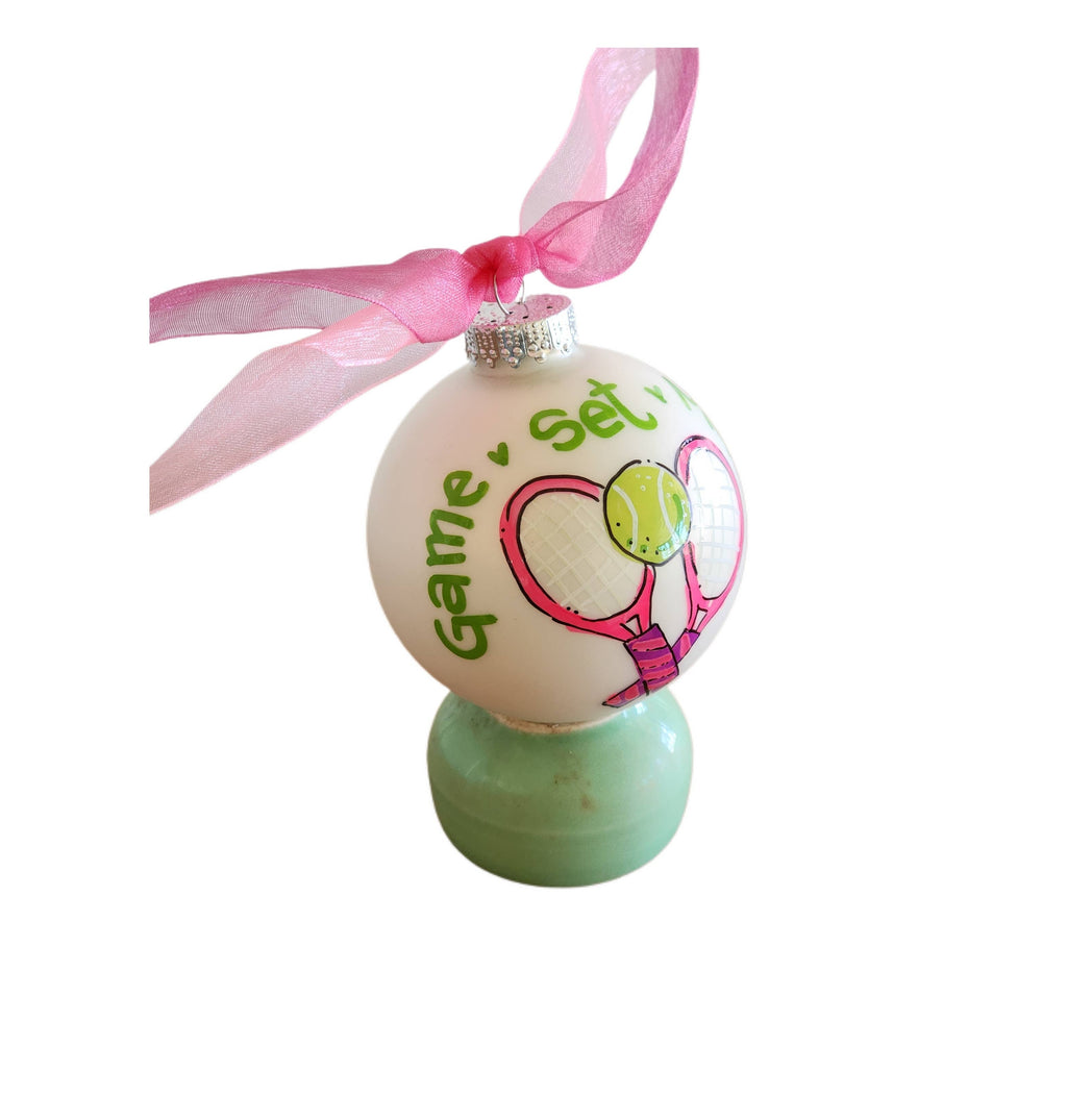 Tennis Pink Hand Painted Glass Ball Ornament