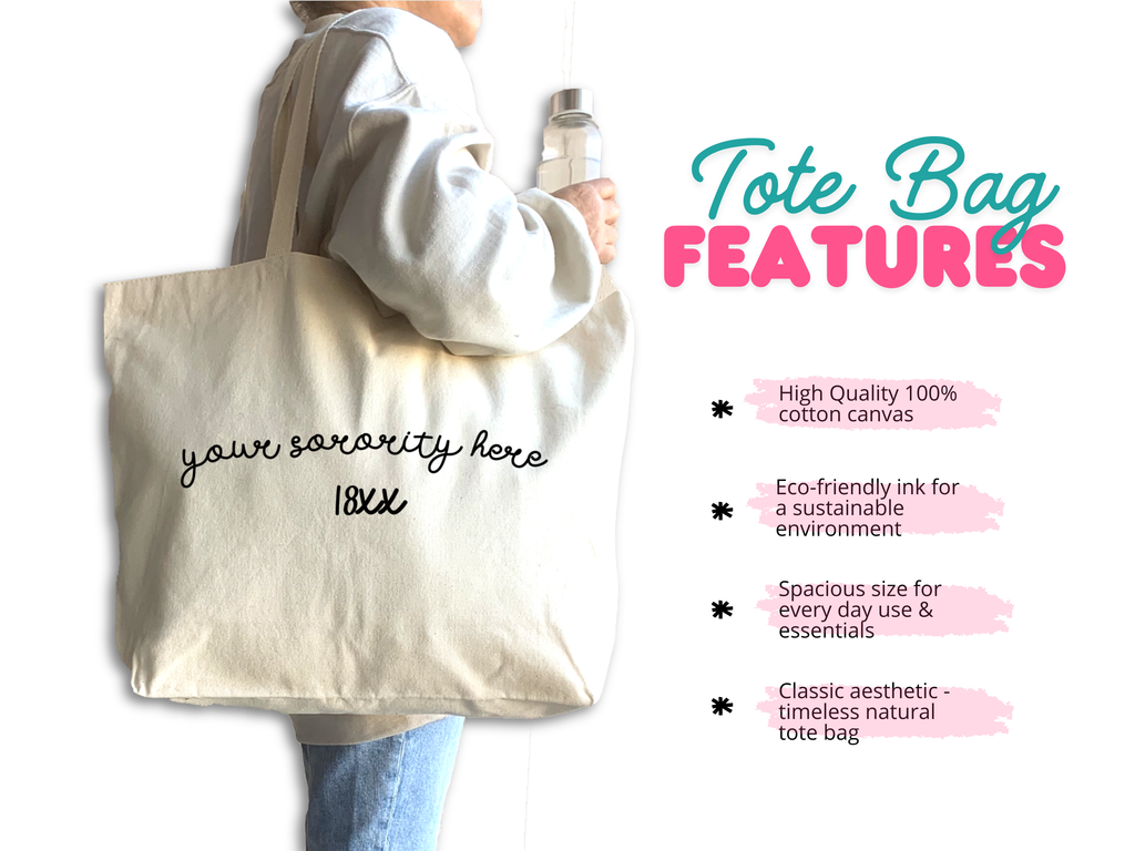 Sorority Name and Founding Date Printed on a Canvas Tote Bag