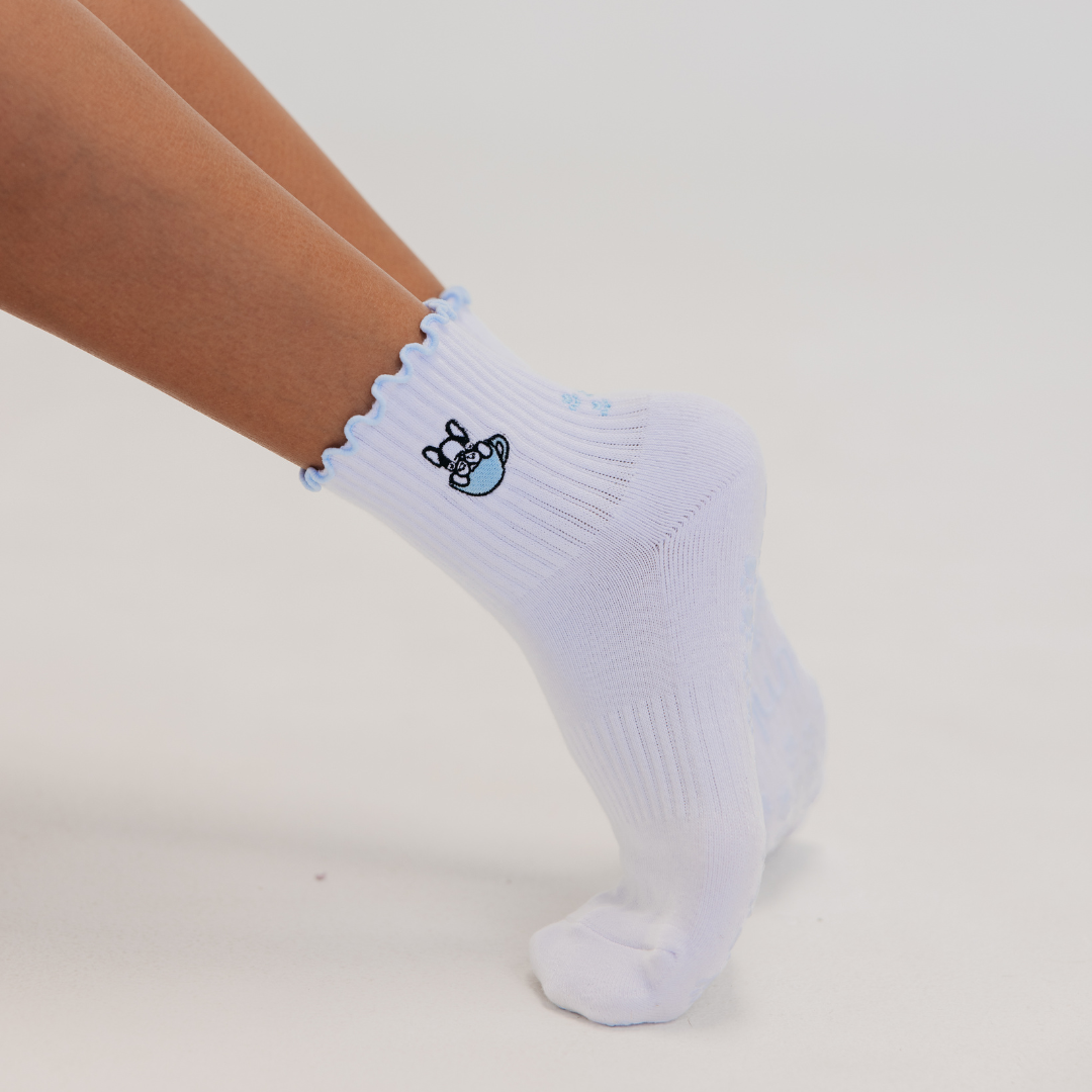French Bulldog Embroidered Pilates Socks Frenchie Paw Grips