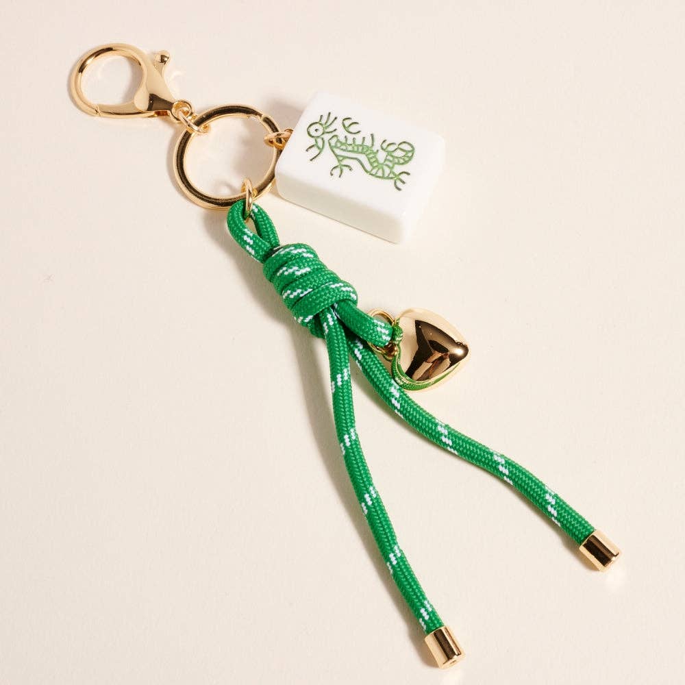 Mahjong Tile Puffy Heart Cord Keychain Bag Charm