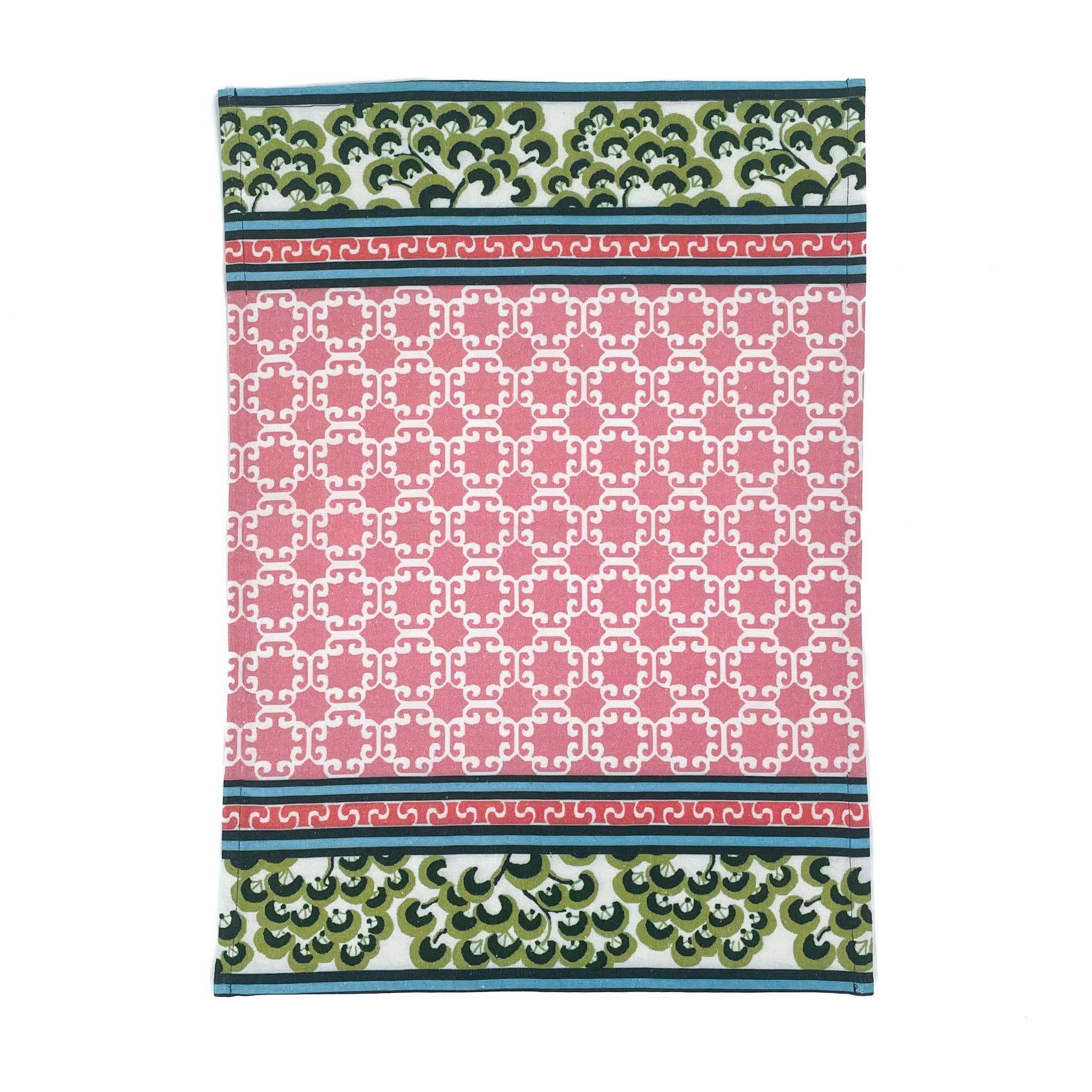 Pink Lattice Chinoiserie Tea Towel/Dish Towel/Guest Towel