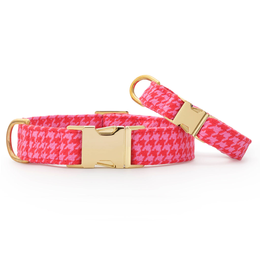 The Foggy Dog Pink and Red Houndstooth Dog Collar