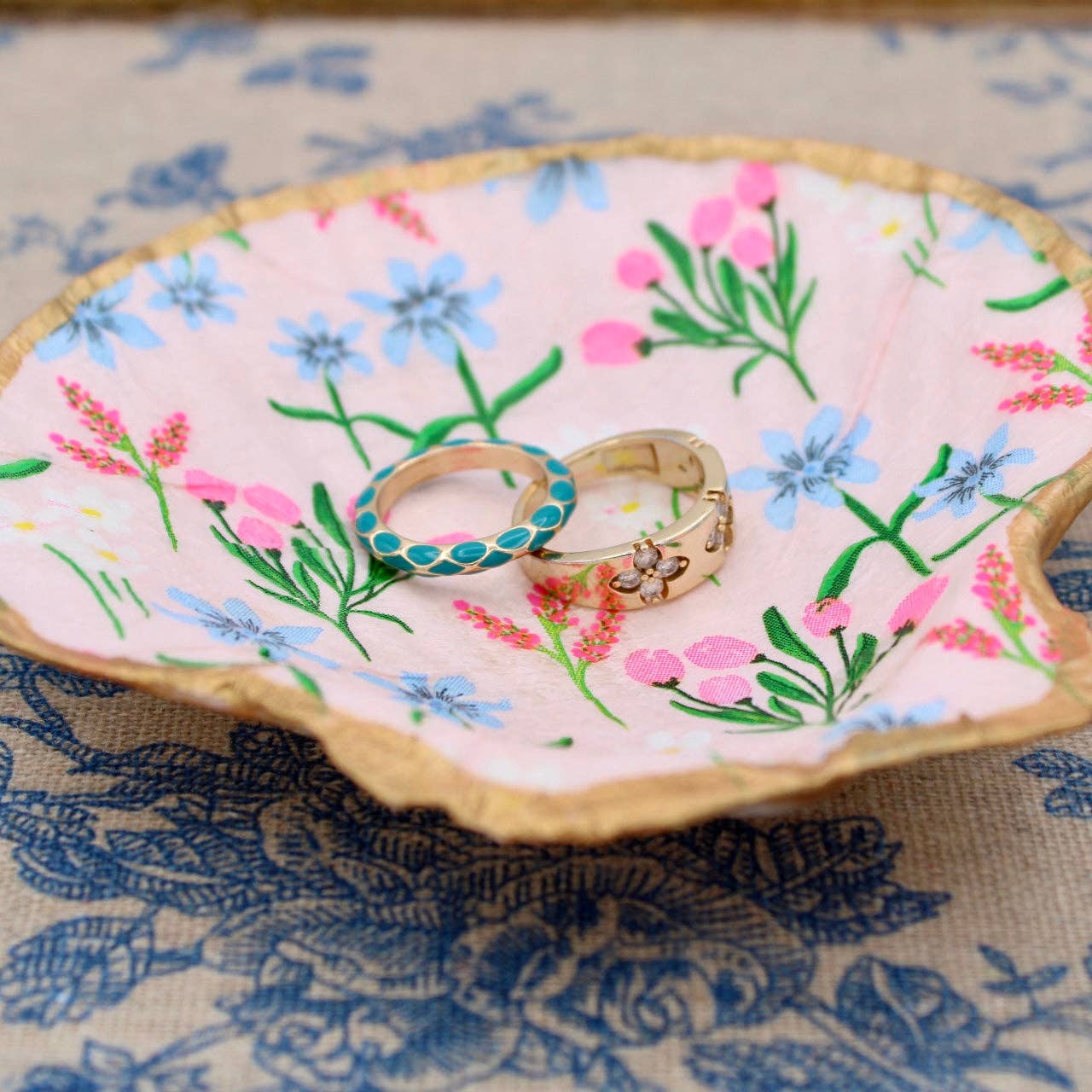 Floral Garden Shell Jewelry and Trinket Dish
