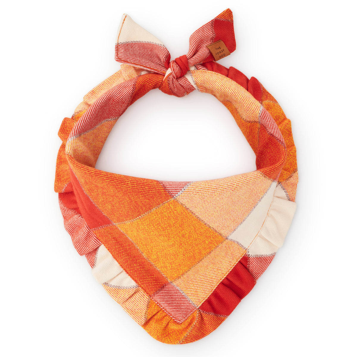 The Foggy Dog Pumpkin Spice Plaid Flannel Ruffled Dog Bandana (Ship 10/7)