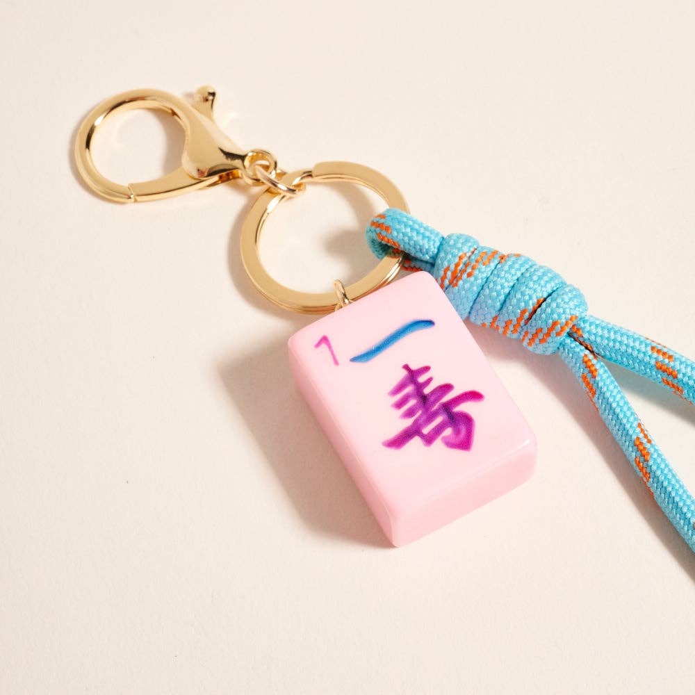7 Inch Mahjong Symbol Tile Cord Keychain Bag Charm