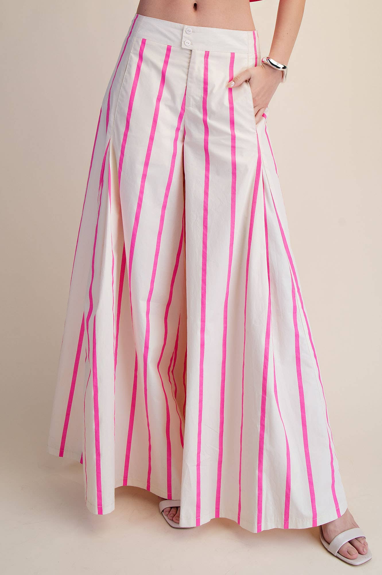 High Waist Wide-Leg Pop Color Stripe Pants